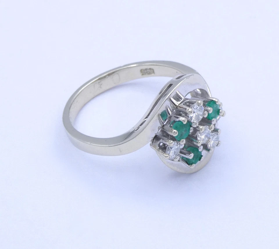  Damenring mit Smaragd&Diamanten ca 0.25ct Diamanten-14K Weißgold(55 (17,5 mm Ø) - Bild 3 von 4