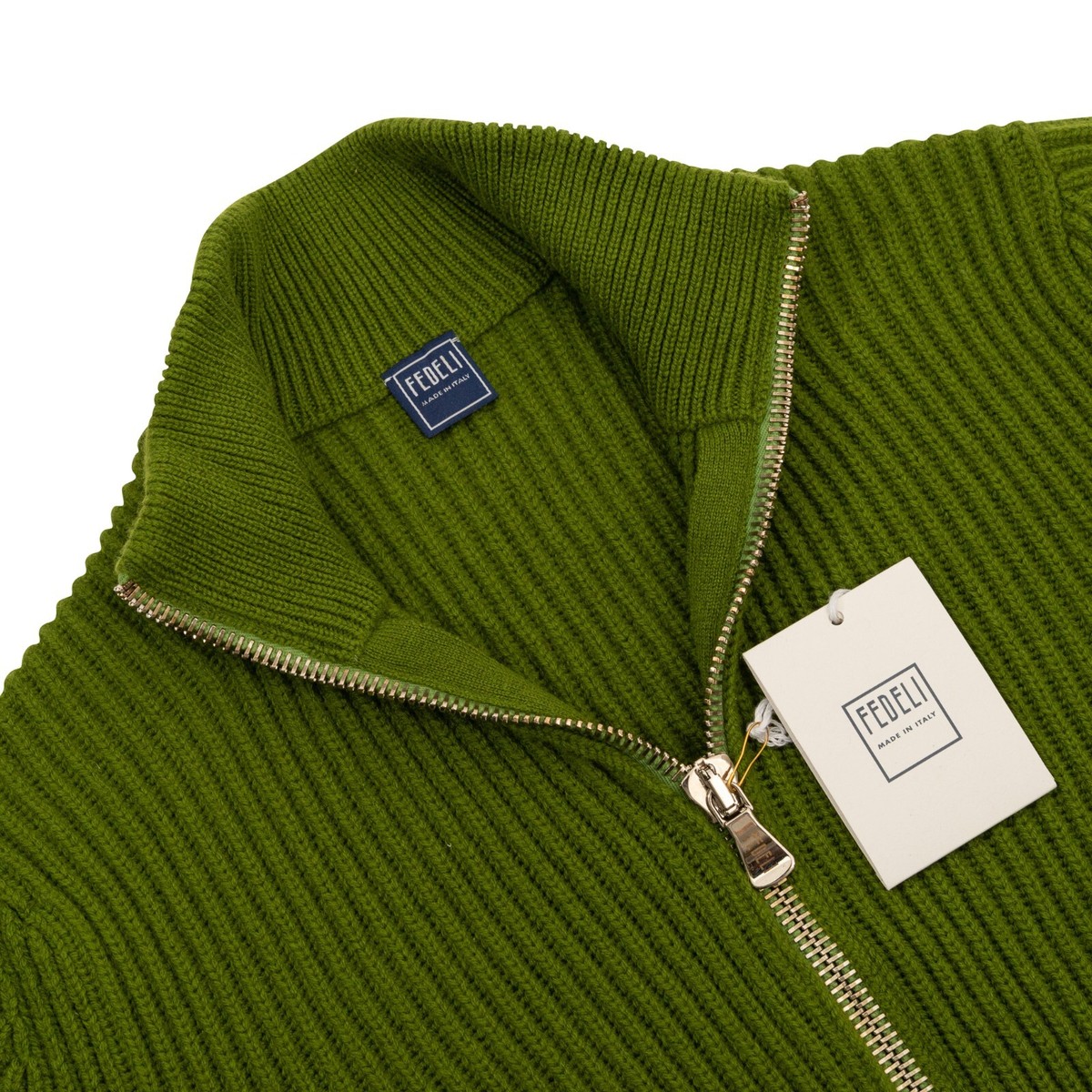 $1900 FEDELI CASHMERE Cardigan Sweater Full Zip 100% Ribbed