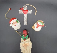 Lot of 4 Christmas Ornaments Santa Cross Snowman READ!