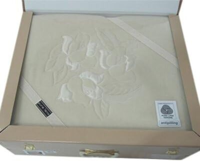 Wolldecke bestickt Doppelbett creme oder grün weich Winter