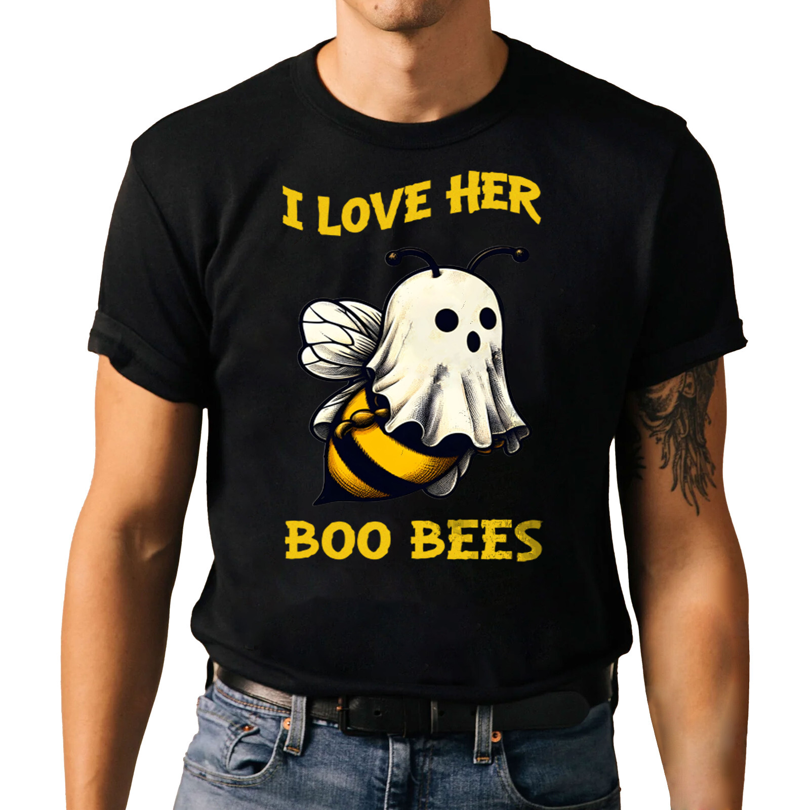 Couples Halloween T-shirt I love Her Boo Bees Halloween Costume Tee