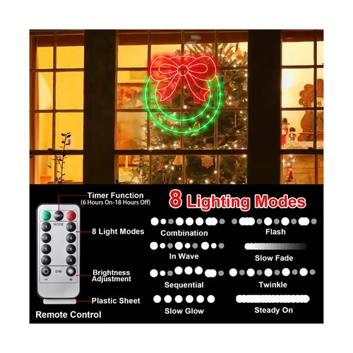 Christmas Wreath Window Lights Decorations, 13.5IN 80LEDs Christmas Wreath Li... - Bild 5 von 6