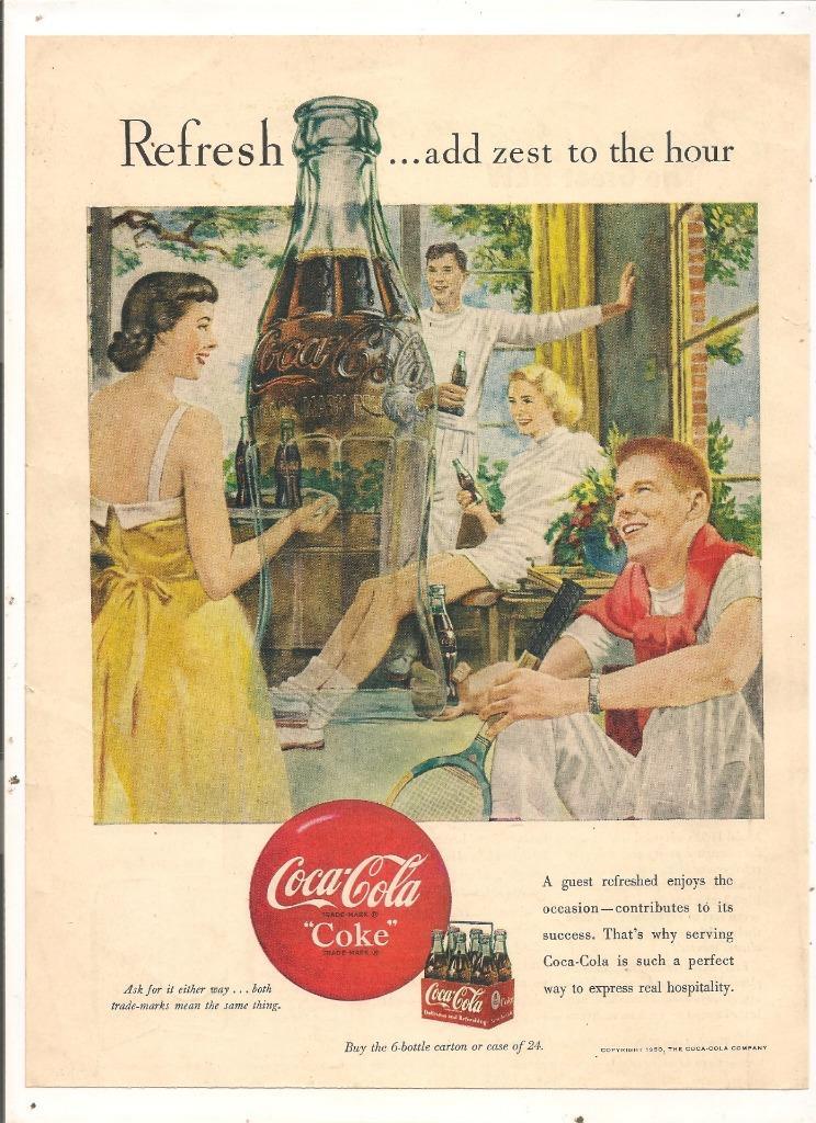 Vintage 1950 Mag Coca-Cola Ad; RefreshAdd Zest to the Hour