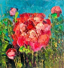 Pink Peonies oil Painting impasto painting Floral artwork 7' x7' inches