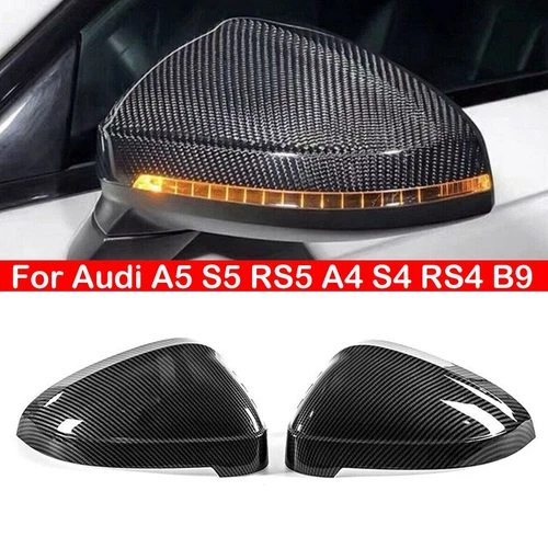 Carbon Look Side Wing Mirror Cover Caps For Audi B9 A4 S4 A5 S5 w/ Lane Assist