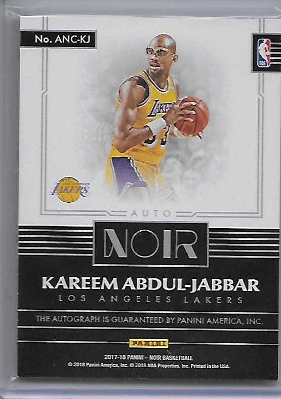 2017-18 Noir auto KAREEM ABDUL-JABBAR 57/99 #ANC-KJ HOF Los