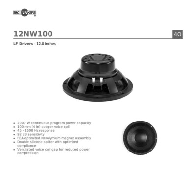 Woofer Power Dynamics PD12NW Da 12″ Al Neodimio – 1200W Max, 600W RMS, 8 Ohm, Bobina 4″ – Per Subwoofer E Hifi - 2