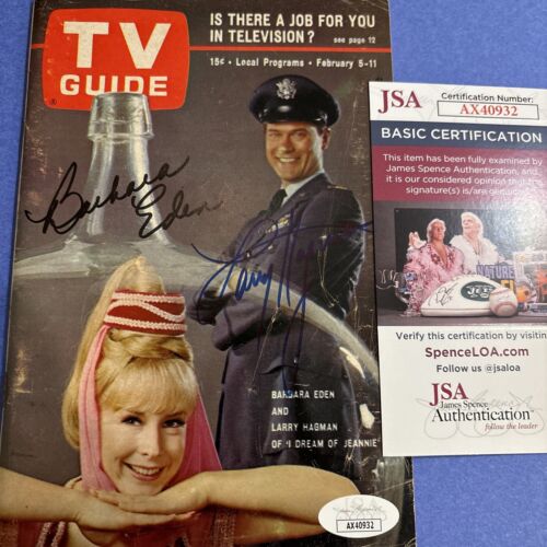 Barbara Eden Larry Hagman Signed TV GUIDE Magazine 1966 JSA COA Authenticity