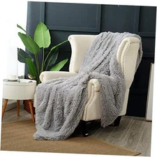  Luxury Long Hair Shaggy PV Fur Faux Fur Oversized Throw 60"X70" Throw Grey
