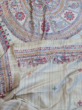 Saree Silk Madhubani Design Golden Cream Tasseled Unstitched Blouse Party Wear