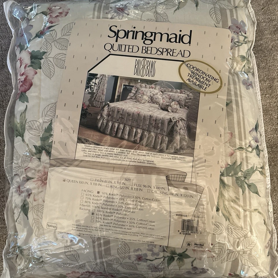 Bill Blass Springmaid Romance Rose Quilted Bedspread Ruffle Queen Vintage - Image 2 of 4