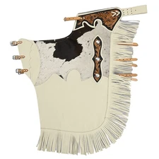HILASON Bull Riding Chinks Adult Pro Rodeo Bronc Leather White | Handmade Chaps