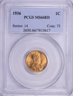 1936 Lincoln Wheat Cent  PCGS MS66RD