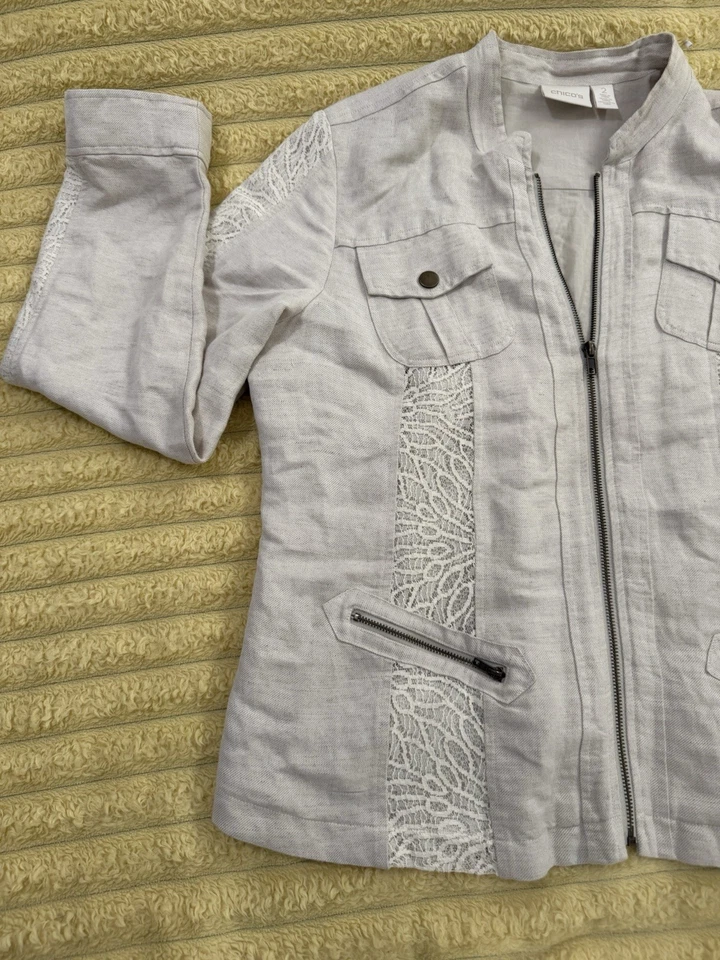 Chaqueta Blazer Mujer Chico’s Avena Crema Elegante Encaje Talla 2 2x Foto 2 de 4