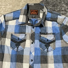 Rock Revival Shirt Men XL Plaid Long Sleeve Western Embroidered Button Up Rodeo