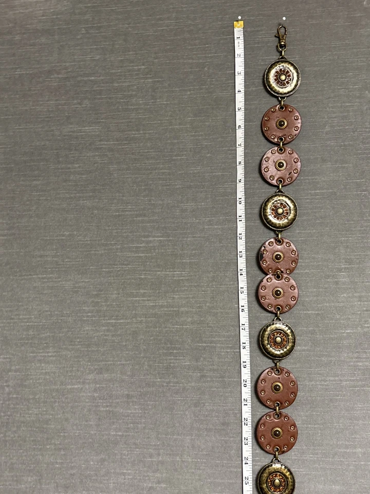 Cinturón Concho M L 36-38" Marrón Bronce Imitación Cuero Boho Reto Western Gitano Hippie Foto 4 de 4