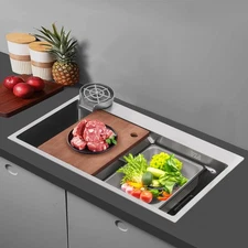 29.53-inch Undermount Workstation Kitchen Sink Single Bowl with Pull-out Faucet