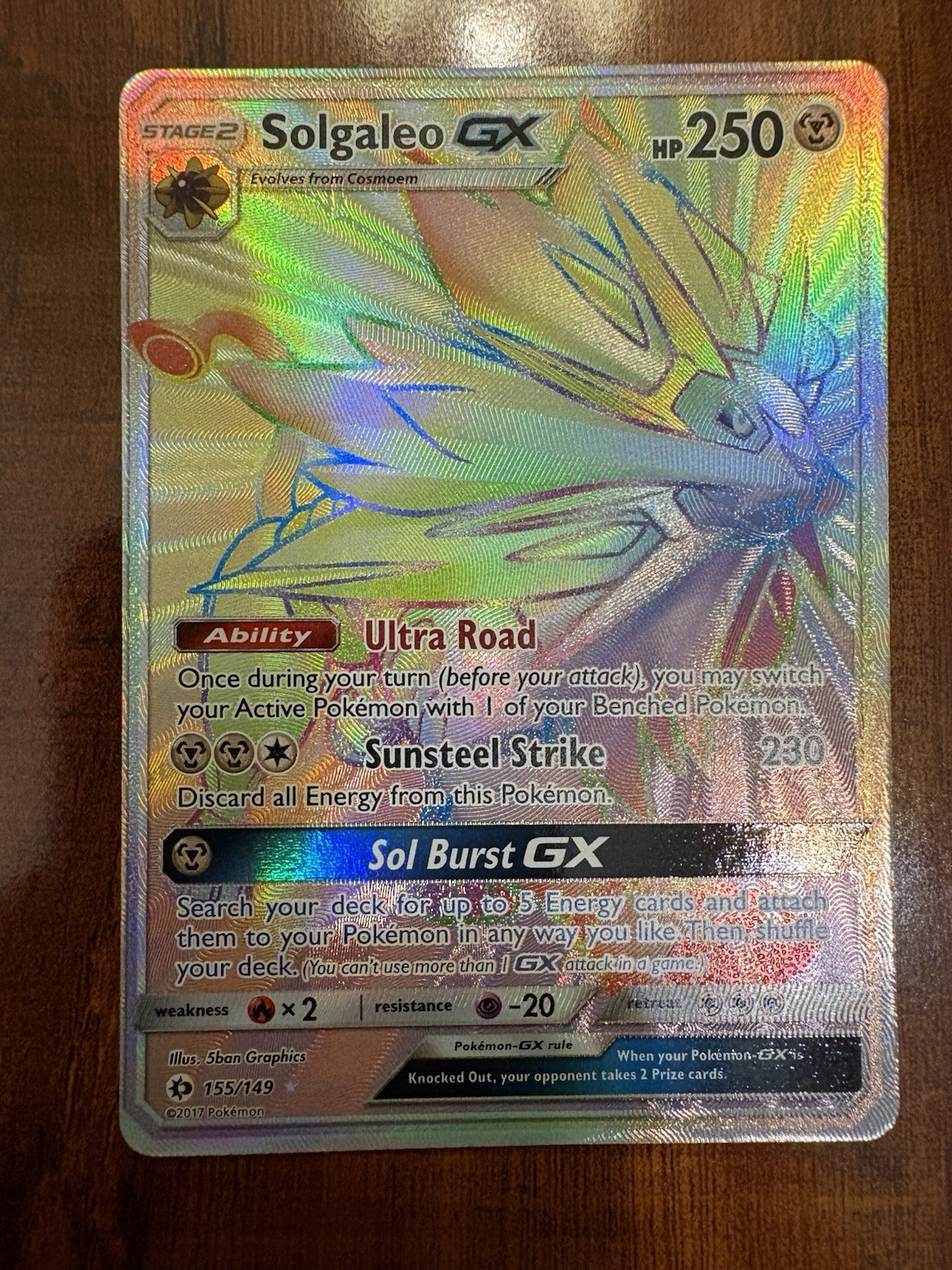 Pokemon Solgaleo GX 155/149 Sun & Moon Base Set Full Art Rainbow Rare Holo MINT