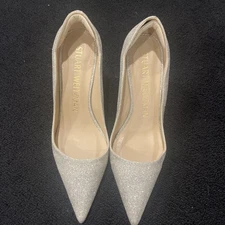 Stuart Weitzman Stuart 100 Scallop Poudre Glitter Heels, Size 7.5