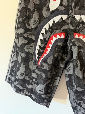 Bape x Adidas Shark Denim Shorts - Size Small - Black Camo