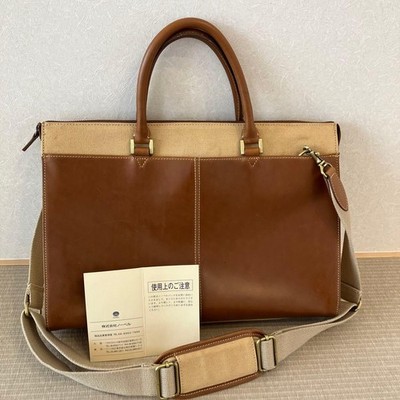 Nobel 2Way Business Leather Briefcase Canvas Trim Used