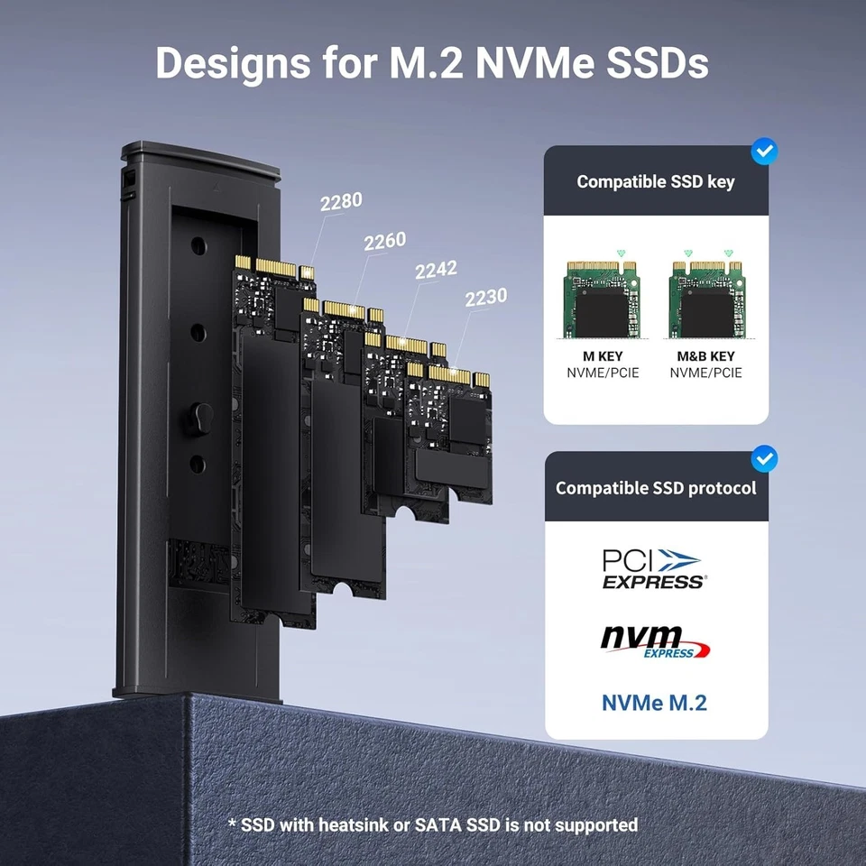 M.2 NVMe SSD Enclosure, Tool-Free NVMe Enclosure, 10Gbps M2 SSD Caddy with USB - Image 3 of 4