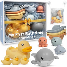 12-Piece Bath Toy Gift Set Bath Squirts, Rubber Ducks, Wind-Up Swimming Whale