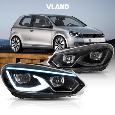 VLAND Full LED Headlights Blue DRL For Volkswagen VW Golf 6 / MK6 2010-2014 L+R