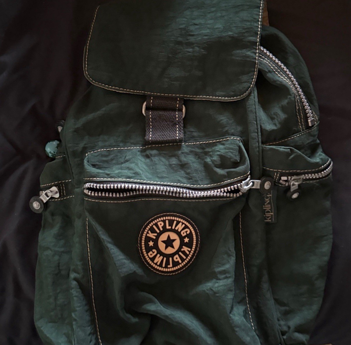 Kipling Lightweight Backpack Forest Green With St… - image 2