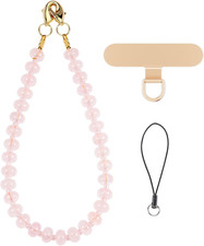 Gemstone Beaded Phone Charm Wrist Strap with Steel Cable Core Stringing, Detacha