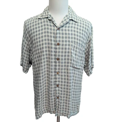 Chemise hawaïenne Tommy Bahama taille M vert à carreaux 100% soie - Photo 1/4