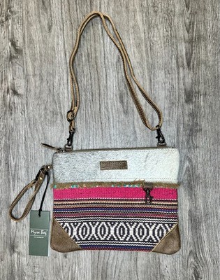 Myra Bag Leather Pink and Gray Small Crossbody Bag