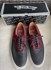 Vans Vault Era Parte Superior Baja Con Cordones Cuero Negro Franela Roja Buffalo Cuadros Talla 13