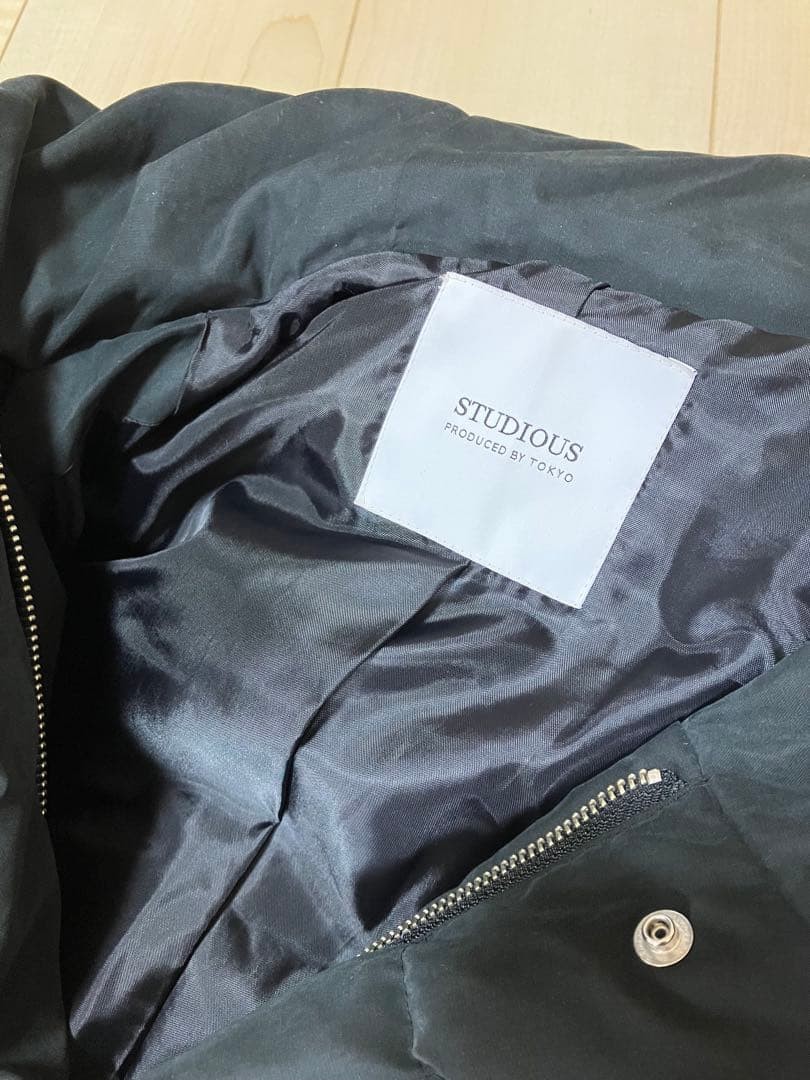 STUDIOUS Down Jacket M Black NylonPolyester Used … - image 4