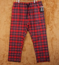 HANES Pajama Pants Mens XL Red Flannel Plaid Check Drawstring Pockets Sleep