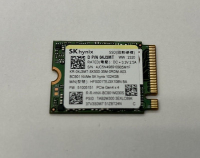 SK hynix BC901 1TB M.2 2230 NVMe PCIe Gen4 x4 Internal SSD HFS001TEJ3X108N 100%