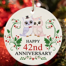 Happy 42nd Anniversary Ornament Funny Owl Couple 42 Year Wedding Christmas Gift