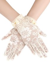 Lace Gloves Women Short Floral Fingerless Gloves for Halloween Beige Bow