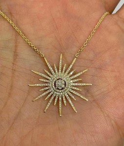 Authentic 1.50Ct Lab Created Round Diamond Sun Pendant 14K Yellow Gold Plated 18'' Chain