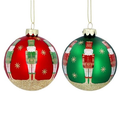Gisela Graham 2er Set Nussknacker Christbaumkugeln grün & rot traditionell