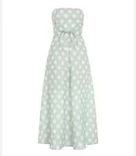 Zimmerman Riders Tie Waist Midi Dress Green Polka Dot Strapless Dress Size 0P