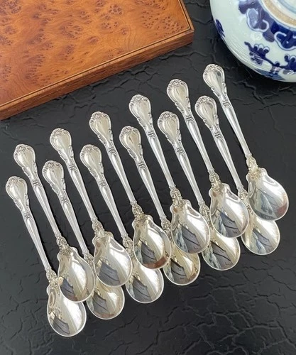 Set 12 Antique Gorham Chantilly Sterling Silver Ice Cream Spoons American 5.6”