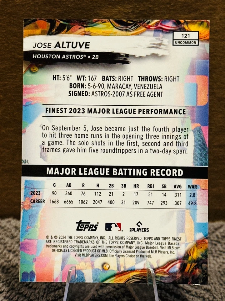 2024 Topps Finest - Uncommon Jose Altuve #121 Blue Checkerboard Refractor /75 - Image 3 of 3