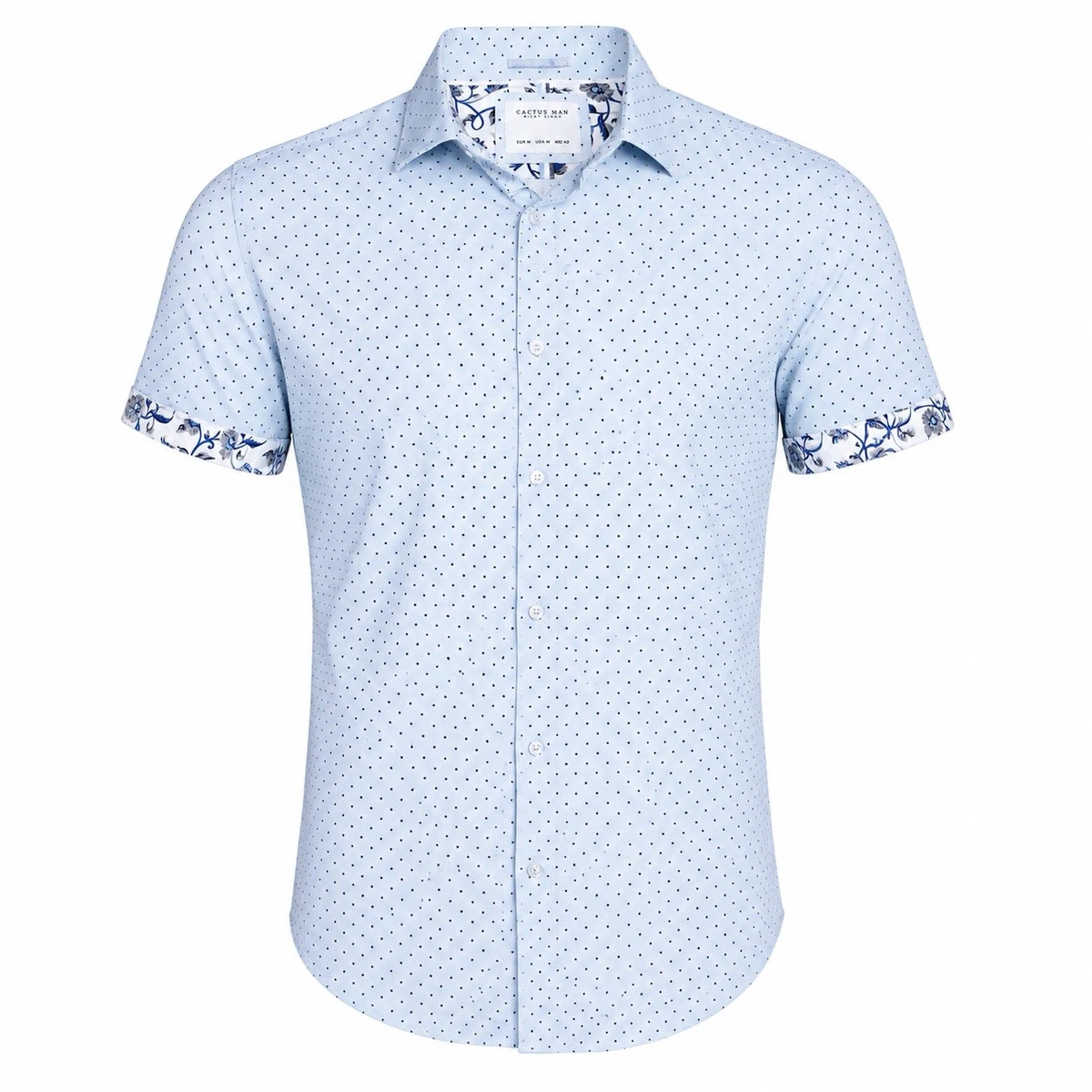 Polka Dot Short Sleeve Slim Casual Button-Down Shirts for Men for