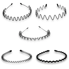 6 PCS Metal Hair Headband Wave Style Hoop Band Comb Sports Hairband Men Women