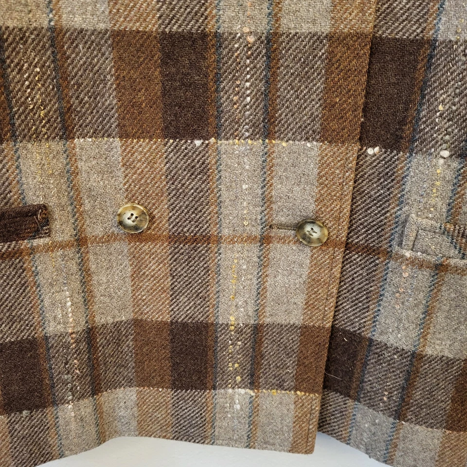 VTG 70s Brown Plaid 100% Wool Blazer Jacket Fits M/L Collarless Pockets Academia - Image 4 of 4