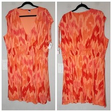 NWT Old Navy 2X Mesh Pink Orange Sleeveless Tie-Shoulder Smocked Mini Dress
