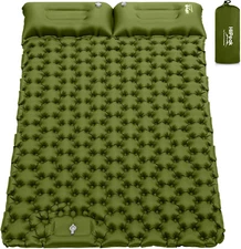 Double Sleeping Pad - Self Inflating 4" Extra-Thick for 2 Person with Pillow Bui