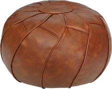 Thgonwid round Unstuffed Pouf Cover, Leather Foot Stool Ottoman with Storage, Be