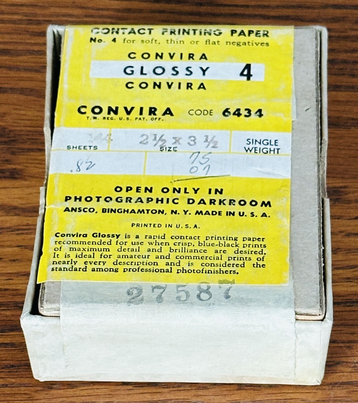 ANSCO CONVIRA RARE SEALED BOX 1949 2.5x3.5 PHOTO PAPER 144 SHEETS GLOSSY WEIGHT4